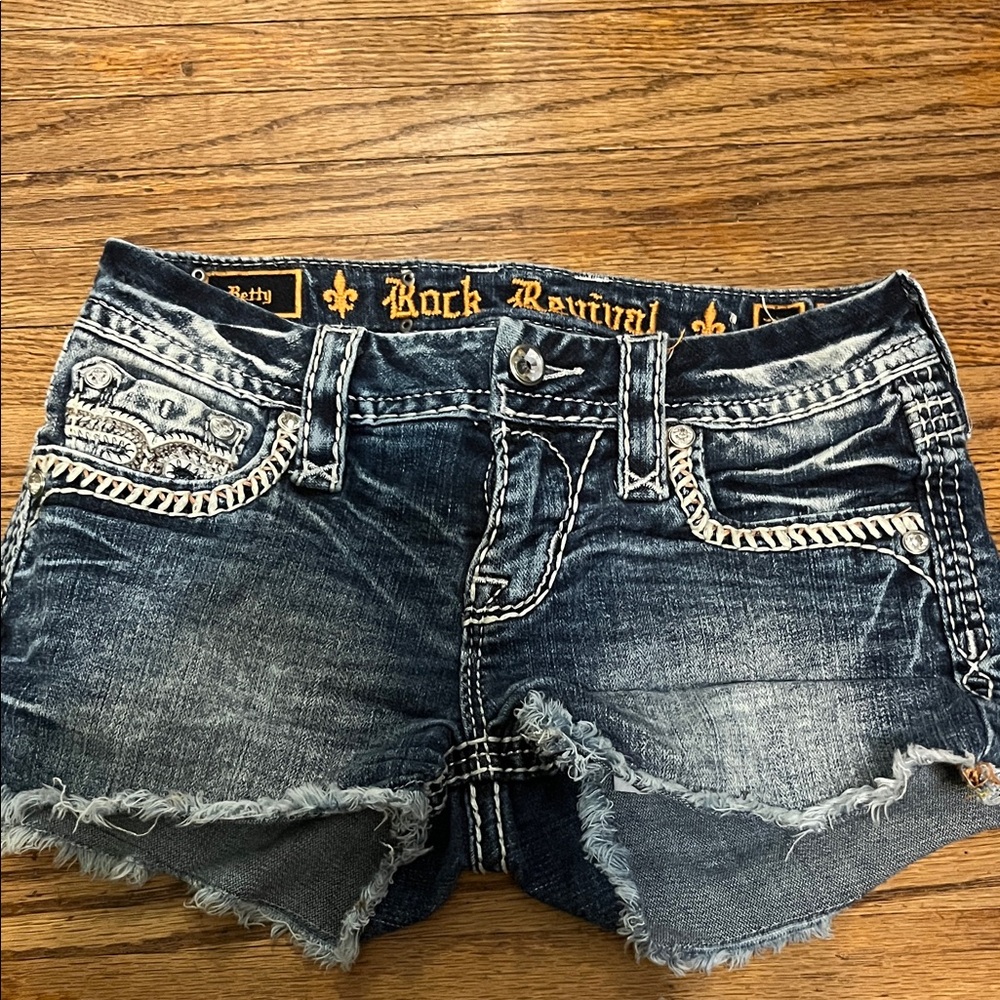 Rock Revival Distressed Dark Blue Jean Shorts